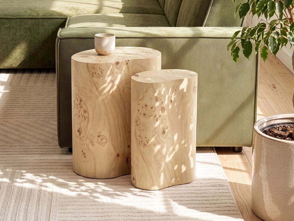 Set di 2 tavolini da caffè ovali in stile scandinavo, in MDF effetto radica, colore marrone