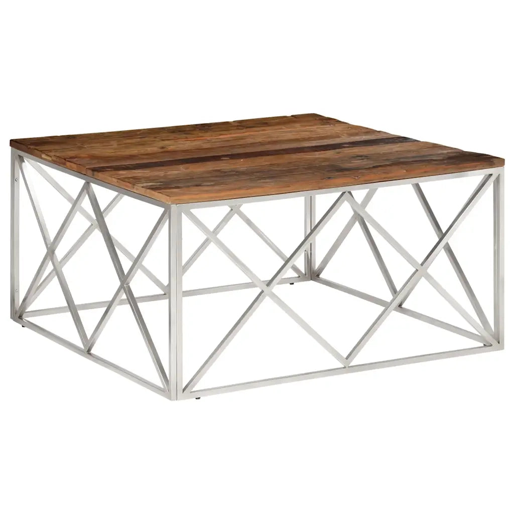 Tavolino Salotto Argento Acciaio Inossidabile e Legno Massello 349981