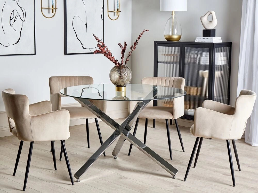 Tavolo da pranzo Argento Base in metallo Piano in vetro ø 110 cm Rotondo Moderno
