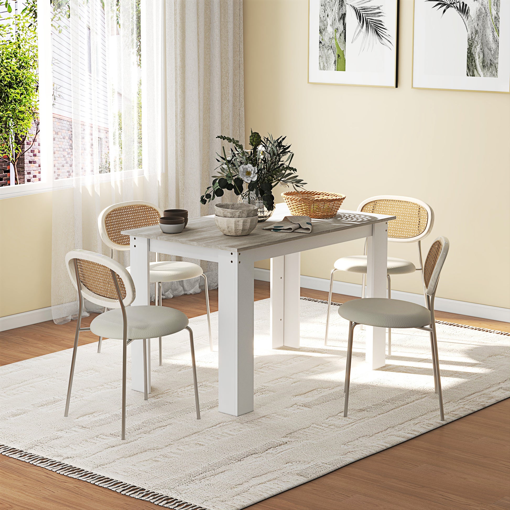 Tavolo da Pranzo Moderno per 4-6 Persone 120x69x75 cm in Legno Grigio e Bianco
