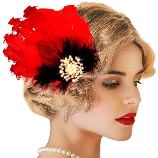 Accessori per capelli vintage per donne con strass rosse, fiocchi e copricapo per costume Gatsby