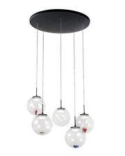 Ariel - Lampada a sospensione circolare 5 luci con forme Fabas Luce - LED 35W dimmerabile - Trasparente Rosone rotondo d.50cm