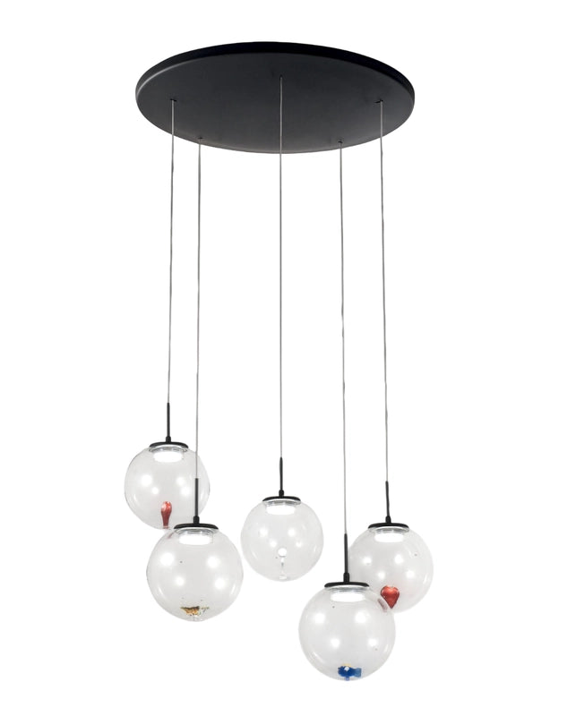 Ariel - Lampada a sospensione circolare 5 luci con forme Fabas Luce - LED 35W dimmerabile - Trasparente Rosone rotondo d.50cm