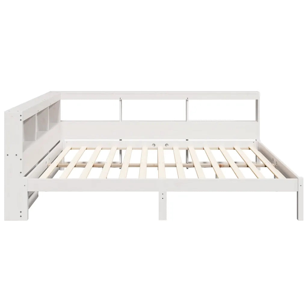 Letto Libreria senza Materasso-Struttura Letto con contenitore Bianco 140x200 cm Legno di Pino 633520