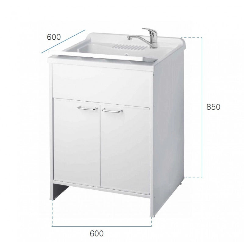 Negrari Lavatoio Lavapanni in Resina, Resistente all'umidità, Vasca resistente agli acidi, Kit di scarico incluso, Interno e Esterno, L60 x P60 x H85 cm, Bianco