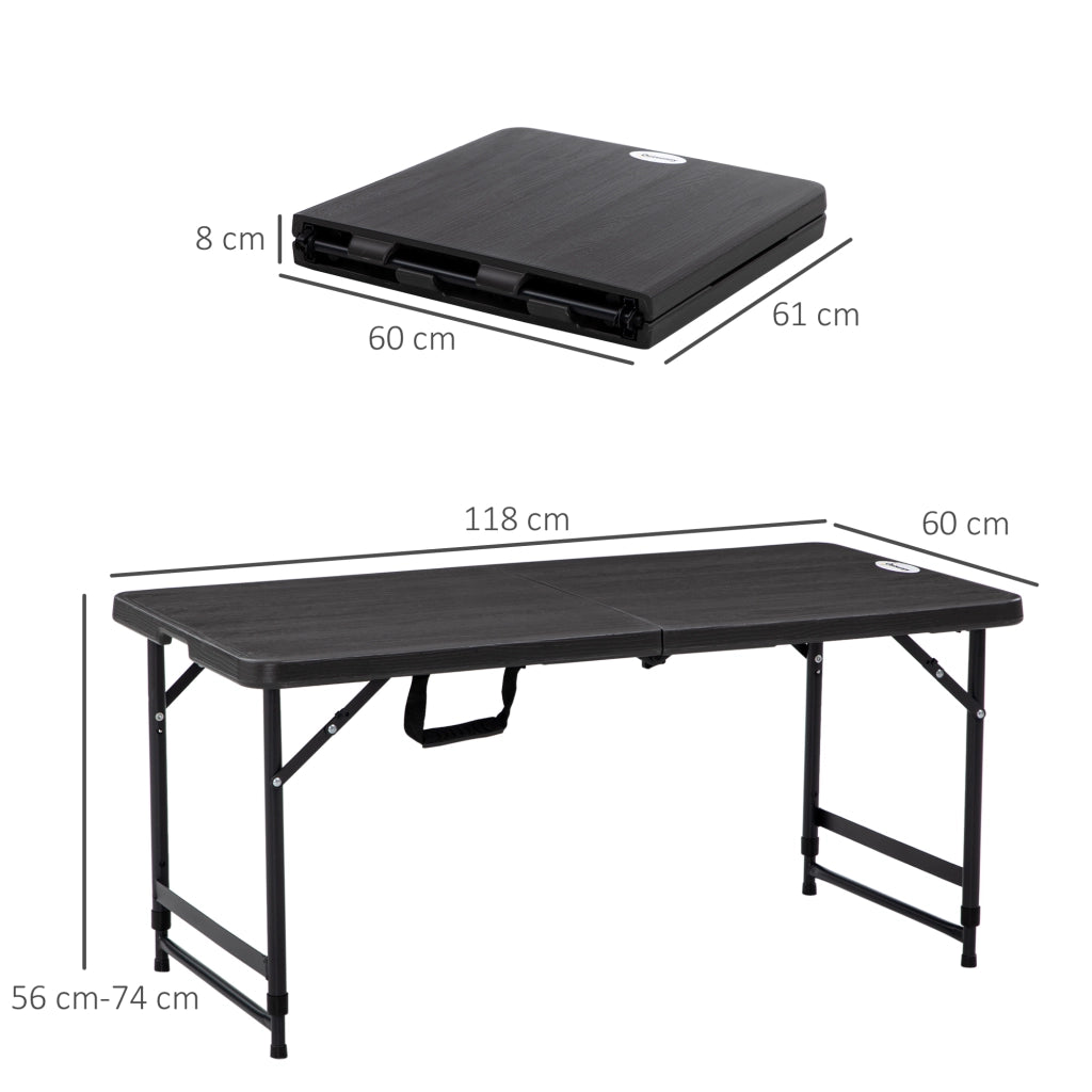 Tavolo da Giardino Pieghevole per 4 Persone con Altezza Regolabile, in Acciaio e HDPE, 118x60x74 cm