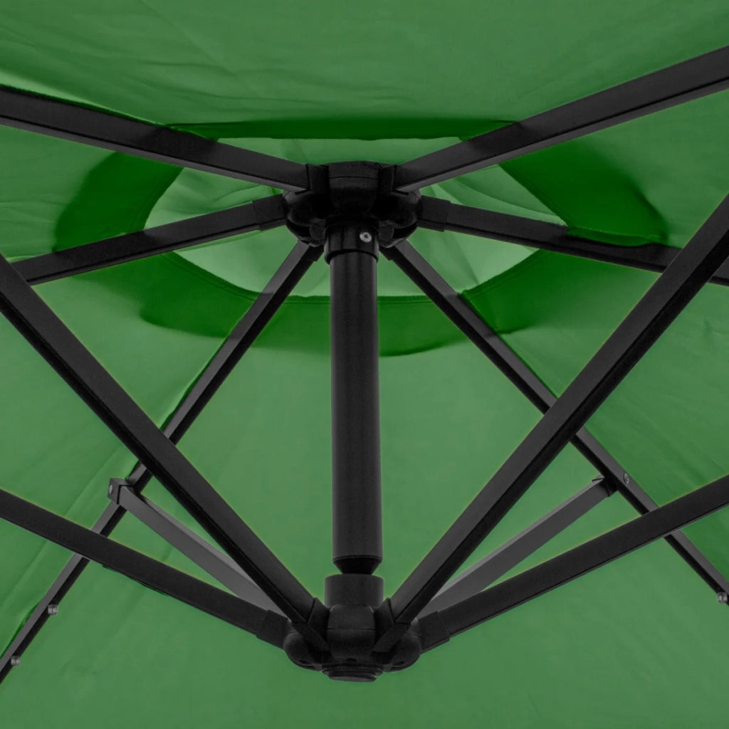 Ombrellone da Giardino Decentrato 3x3m 24 LED Solari & Base Quadrata - Verde
