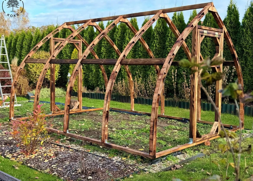 Serra da giardino Arched Wood 3.5 x 4 m (14 m²), 4 mm con rivestimento in policarbonato