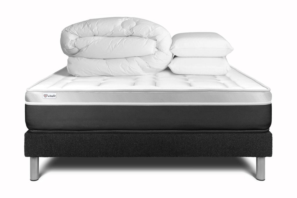 Pacchetto letto completo - Materasso 200x200cm + Box spring con doghe (kit) + 2 cuscini + Piumino - Vital Soft