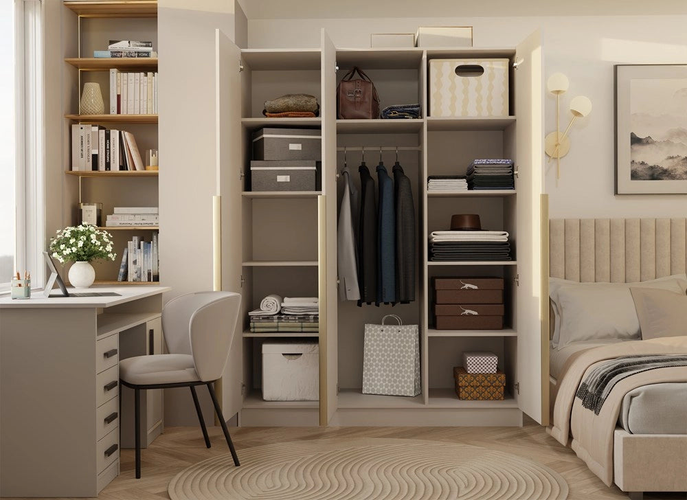 Armadio SENSO 3d 150 cm 3 ante oro maniglie per soggiorno camera da letto cashmere beige guardaroba