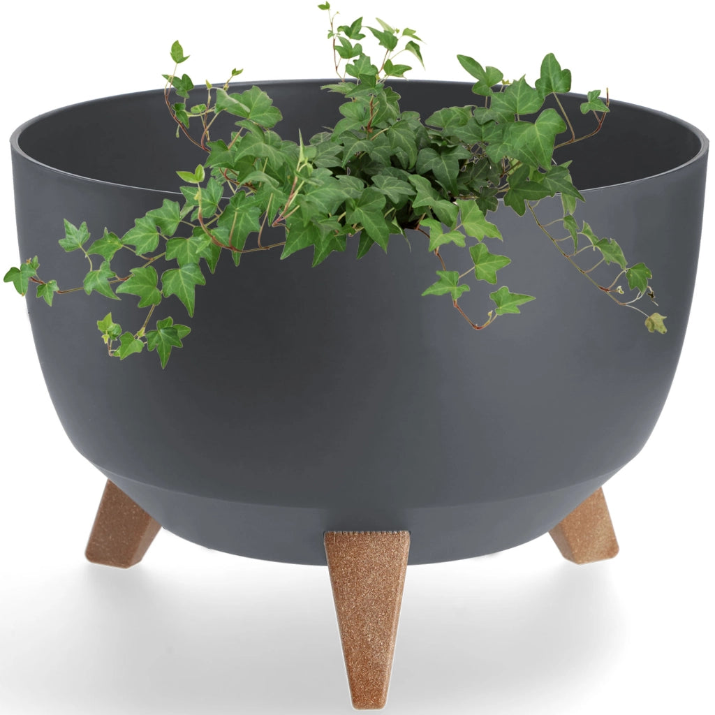 Vaso da fiori KADAX, fioriera, coperchio, gambe, inserto, supporto per fiori, 33 cm, antracite, rotondo