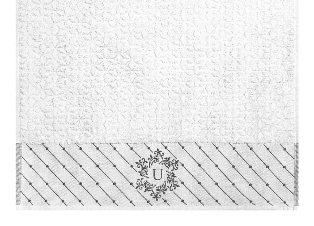 Set Asciugamano Copiola Salvietta Bagno In Spugna 100% Cotone Con Iniziali Lettere - Set 2 - U