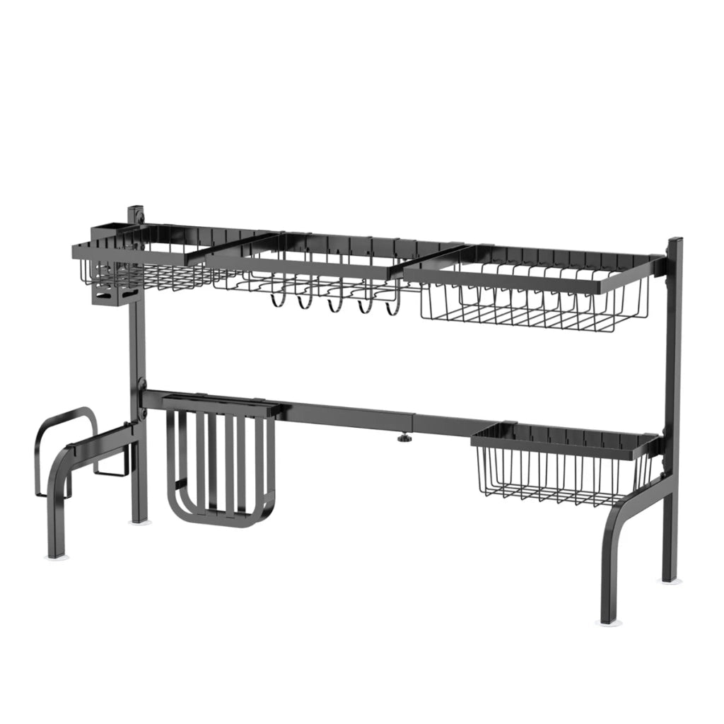 Scolapiatti sopralavello 53-99 x 30 x 53 cm salvaspazio con 8 ganci stile moderno acciaio nero 20_0020532