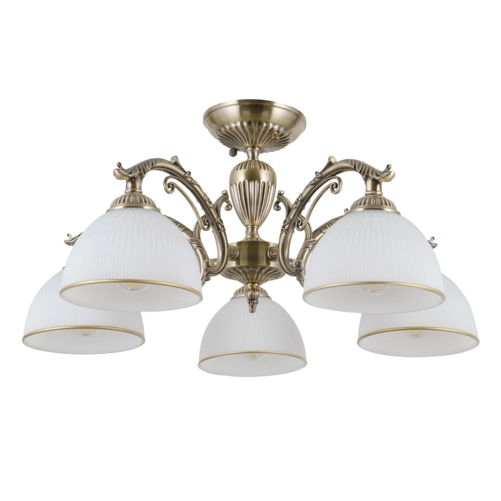 Lampadario Italux Feneza 5 luci E27 ottone bianco vintage