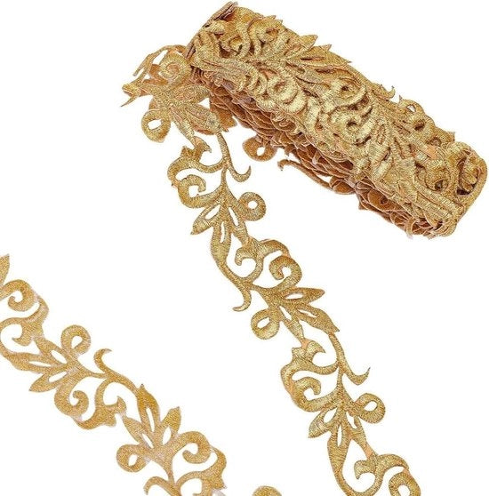 Bordure in lana a pois dorati - 437 metri - punta metallica - 351 cm larga - bordure a fiori metallici - per decorazione di interni