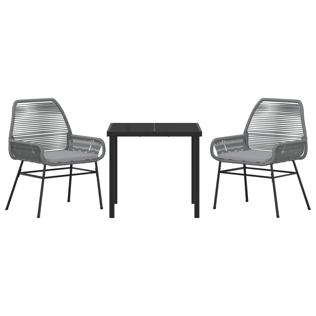 Set da Pranzo da Giardino 3 Pezzi con Cuscini Grigio Polyrattan