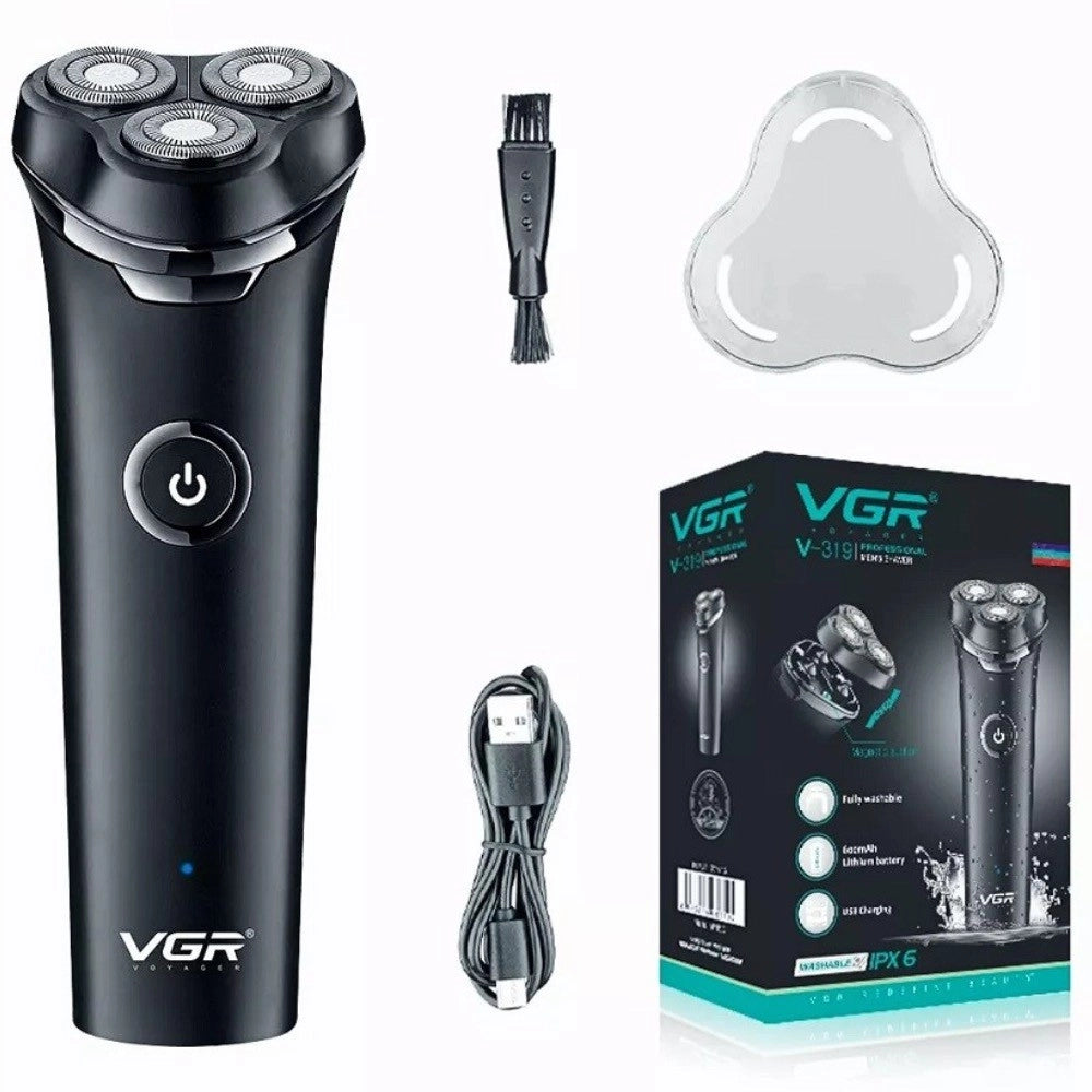Trade Shop - Rasoio Elettrico Barba Trimmer Rotante Tripla Lama Impermeabile Carica Usb V-319 -