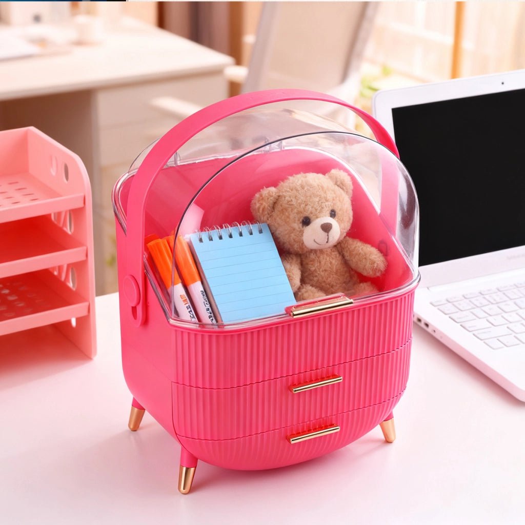 ZMH Porta trucchi da scrivania con più cassetti contenitore per cosmetici rosso rosa 29 x 19 x 38 cm