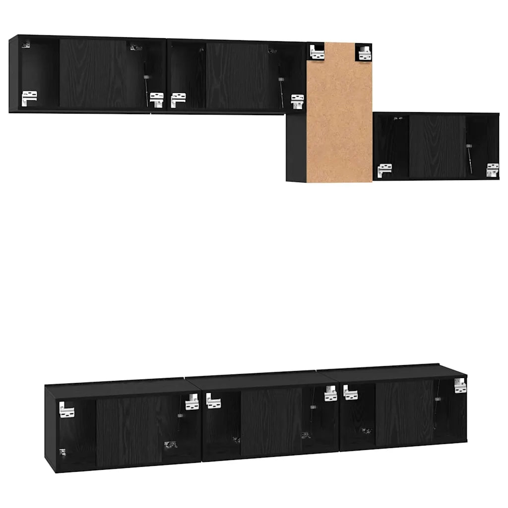Set mobile TV con cassetto-Credenza per TV Rovere Nero Legno multistrato 296030