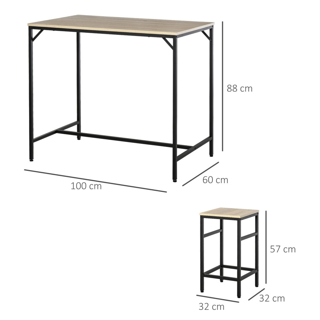 Set tavolo da bar e 4 sgabelli ¨C zephmum ¨C nero e rovere 100x60x88 cm 32x32x57 cm