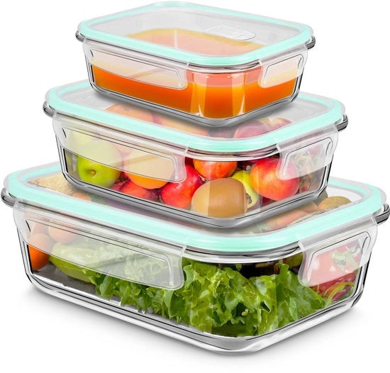 Set di 3 contenitori in vetro per pasti, contenitori in vetro BPA-free con coperchi, contenitori di scorta in vetro con coperchi, contenitore in vetro con coperchi (1040 ml, 680 ml, 410 ml), DD-320