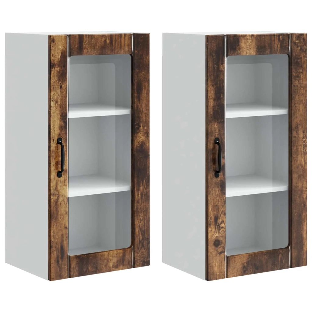 Pensile da cucina | Mobile in vetro da parete PORTO 2 pz Rovere fum¨¦