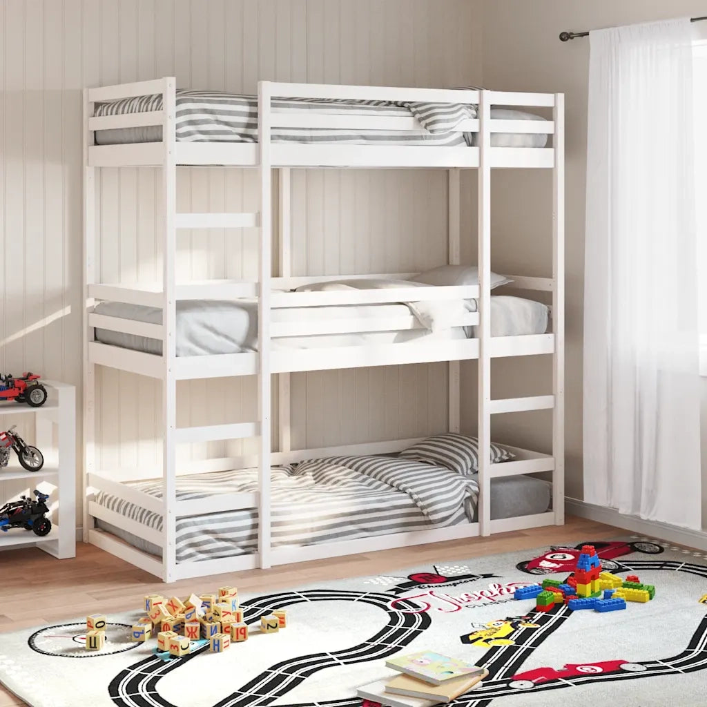 vidaXL Letto a Castello Triplo Bianco 75x190 cm Legno Massello di Pino