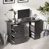 Scrivania PC con 3 Ripiani e 3 Cassetti per Camera e Ufficio, in Legno MDF, 120x49x72 cm, Nera
