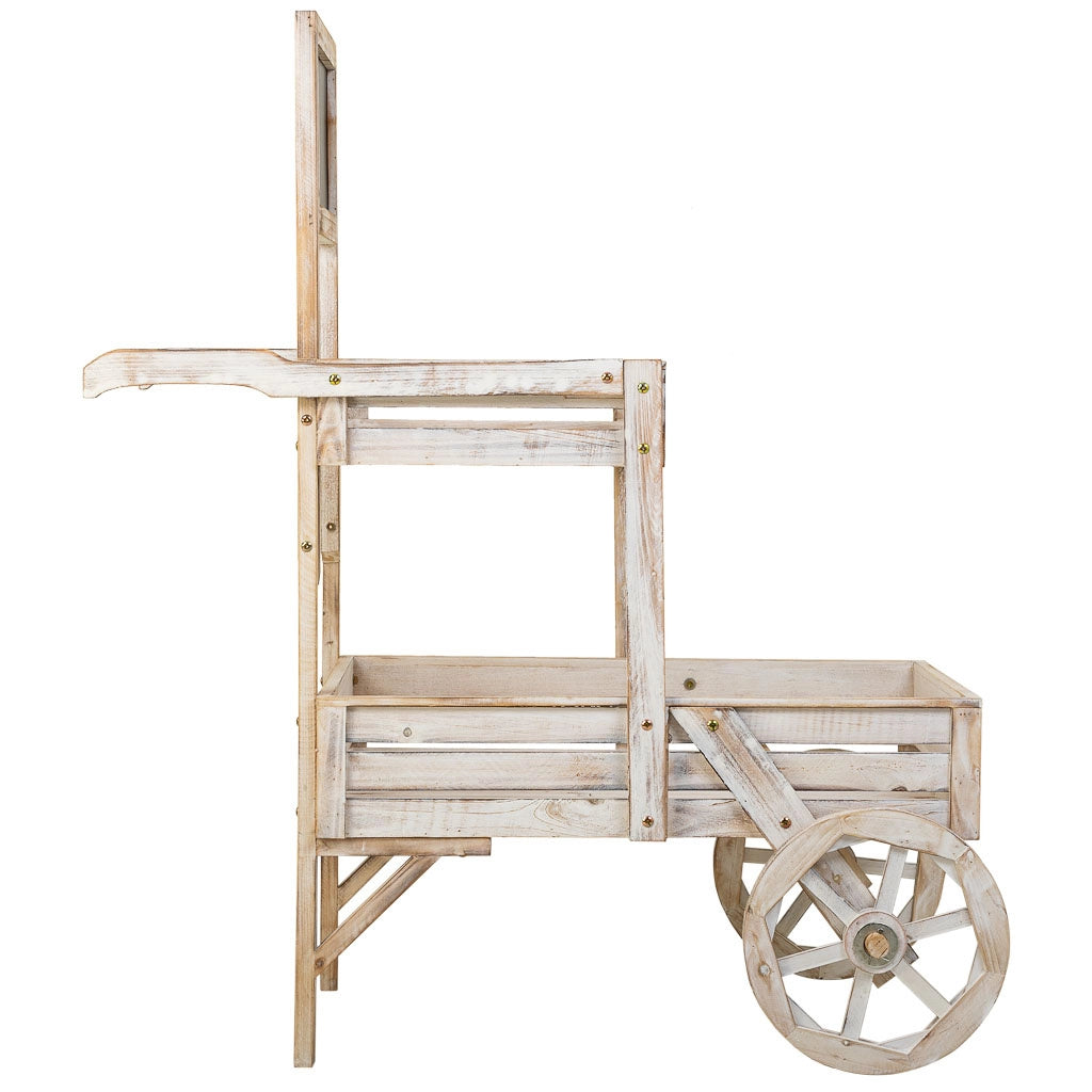 Carrello espositivo con ruote in legno bianco 100x52x120h