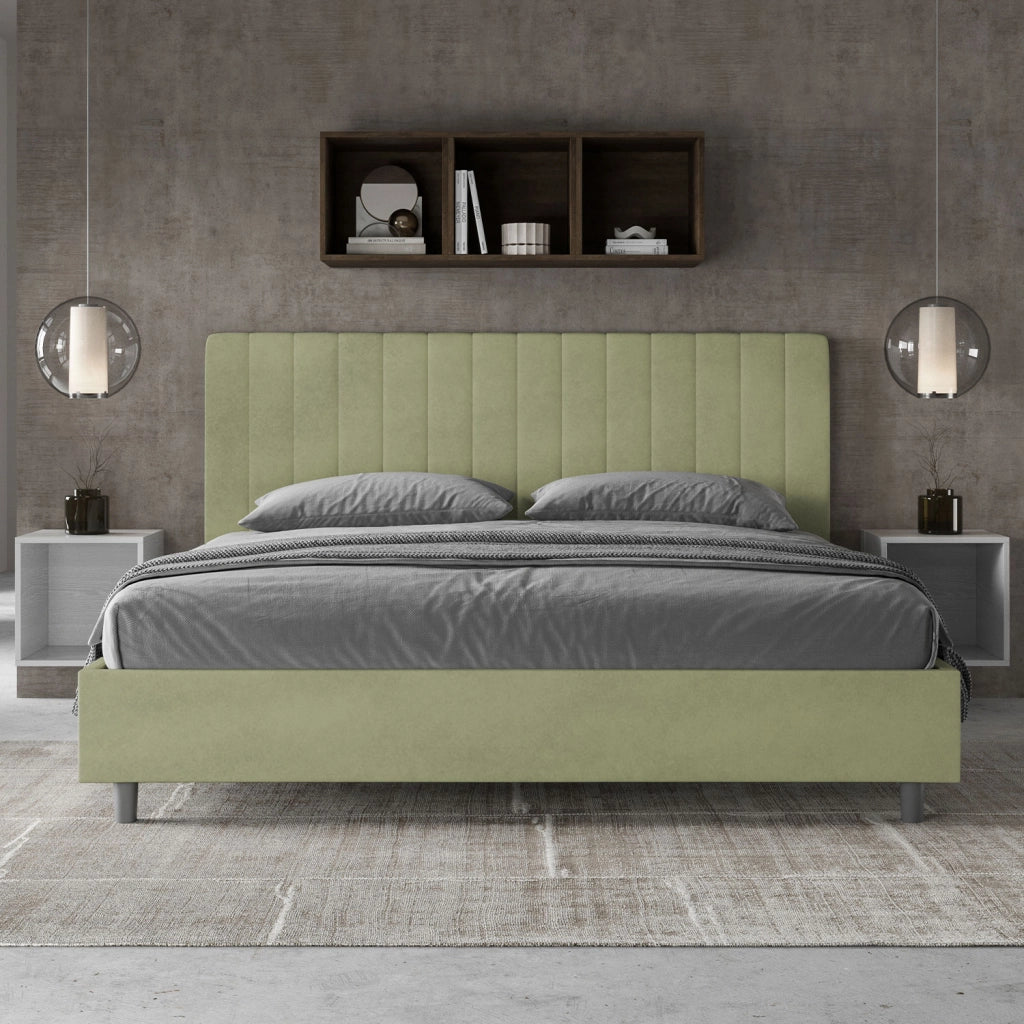 BS COM Letto matrimoniale king size contenitore imbottito 200x200 microfibra tè verde
