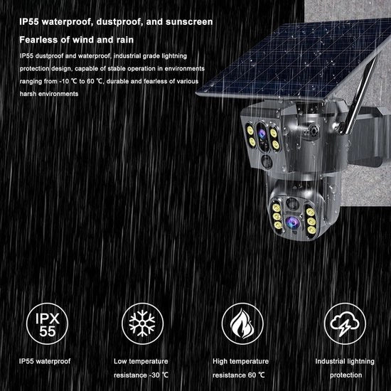 Camera di sicurezza esterna - Doppio obiettivo - Risoluzione 4K - Visione notturna a colori - Intercom vocale - Adatta per uso all'aperto