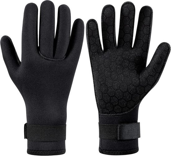 Manopole in neoprene 3mm a 5 dita per giacca da subacqueo, guanti da surf anti-slip flessibili, polsieri regolabili per immersioni, snorkeling, surf, canoa, kayak, nuoto - L(Giacchi per manopole di 3,3-3,5 in)
