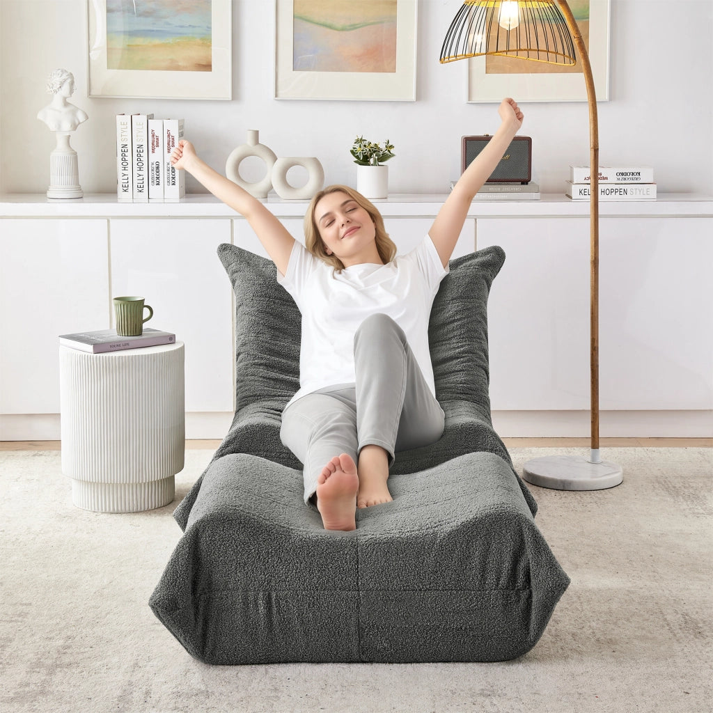 Divano Poltrona da Terra con Poggiapiedi ¨C MINIMAL ¨C Grigio, Velluto Teddy