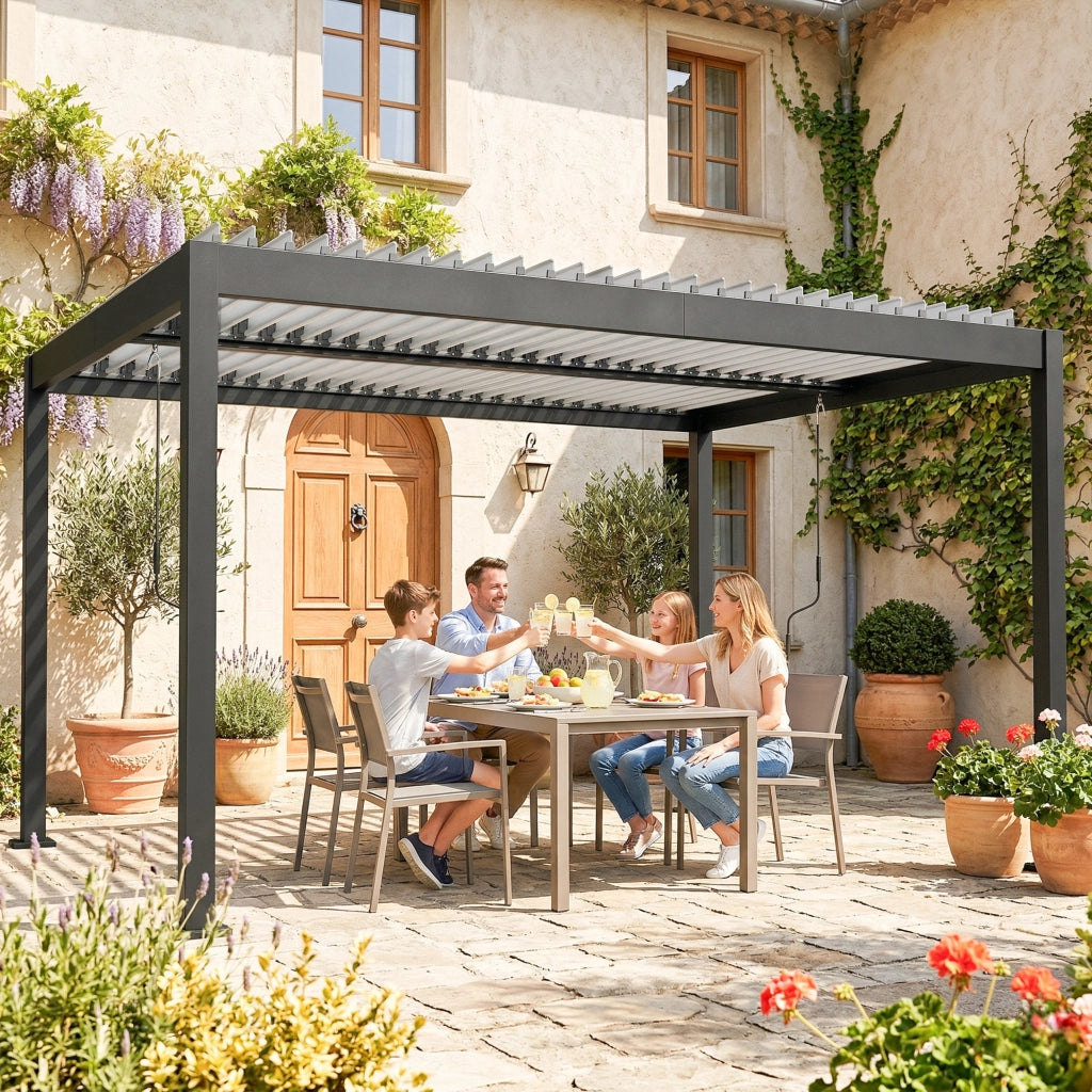 Pergola bioclimatica in alluminio con tetto a lamelle regolabile ¨C zephmum ¨C Bianco 4x3m