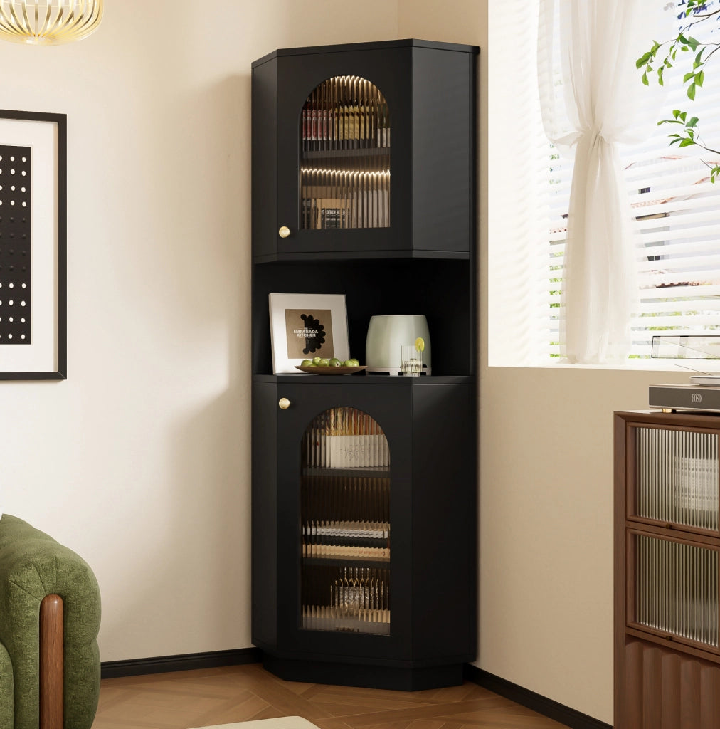 Mobile bagno angolare con luce interna; MDF; nero