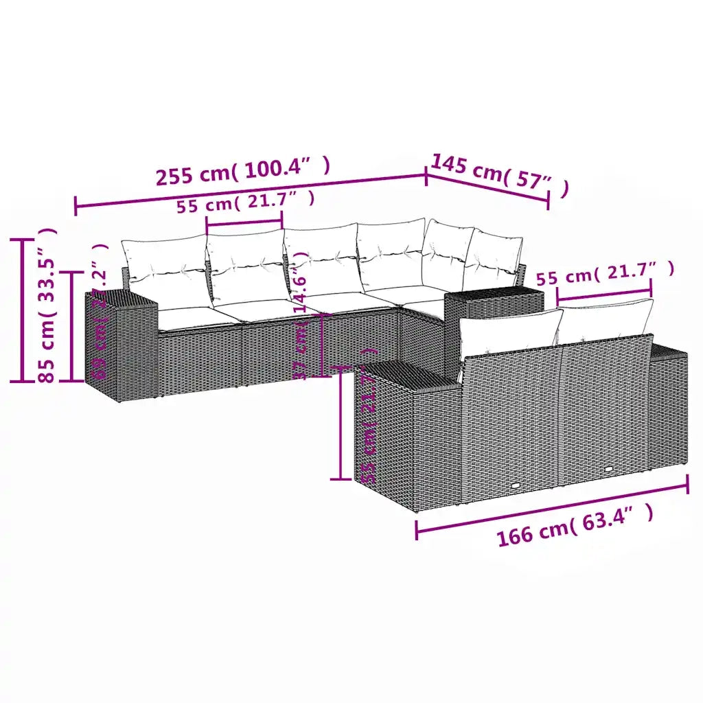 Set Divani da Giardino 7 pz con Cuscini Marrone in Polyrattan 3255150