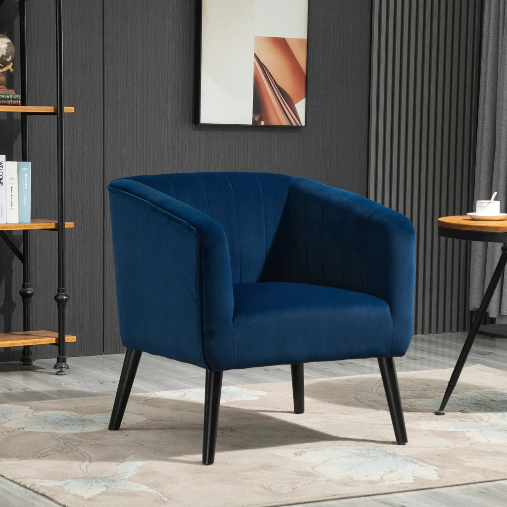 Poltrona ¨C Zephmum ¨C Velluto Blu, Gambe Legno, 70.5x70x76cm