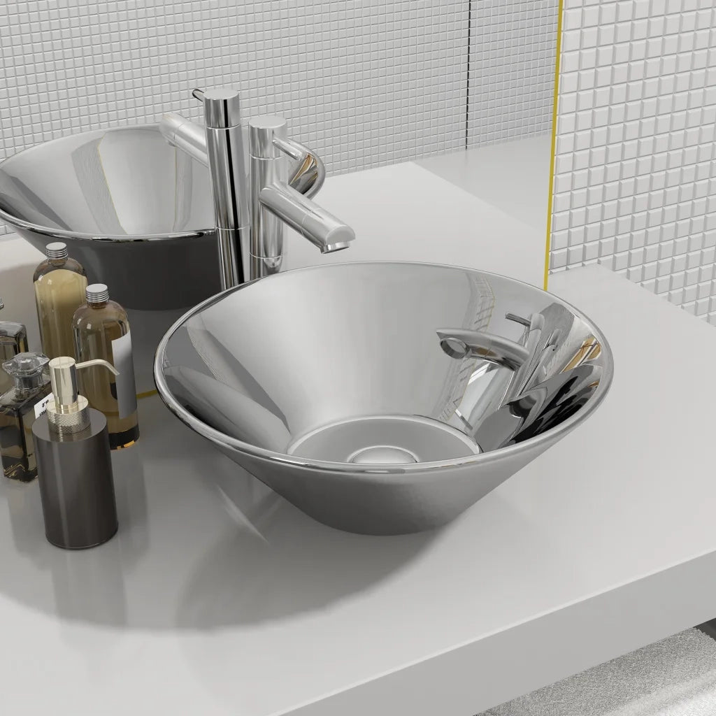Lavandino 42x14 cm in Ceramica Argento 143493