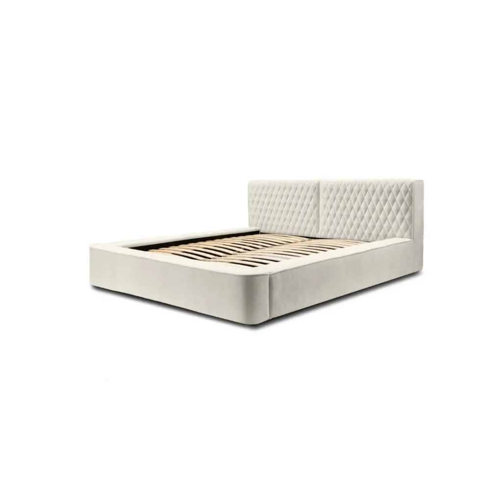 Lettino VERNON – Tessuto ciniglia bouclé Lino naturale – 140x200 cm – Rete sollevabile – Eleganza e comfort premium
