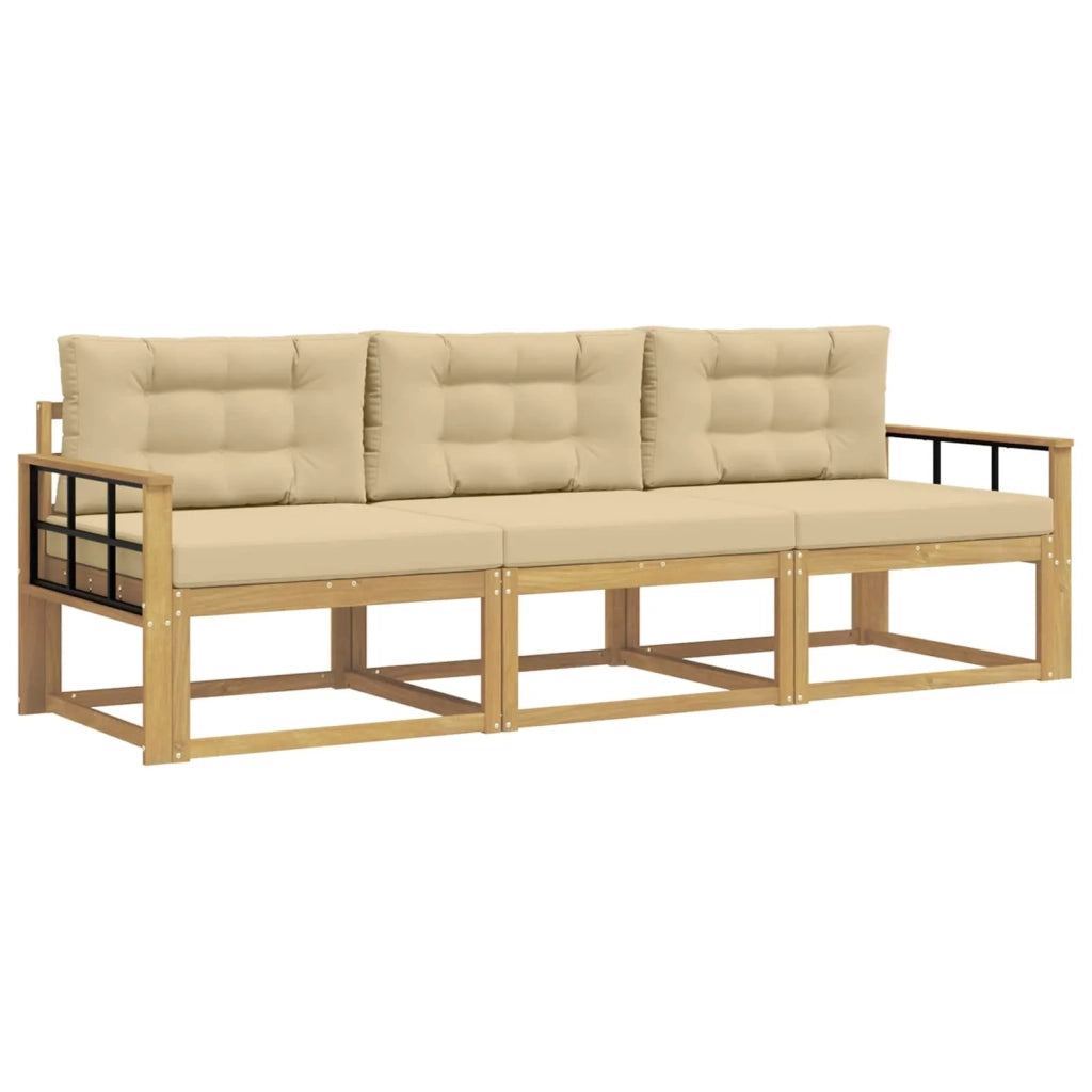 Set di divani da esterno 3 pcs Bianco e Beige Poliestere