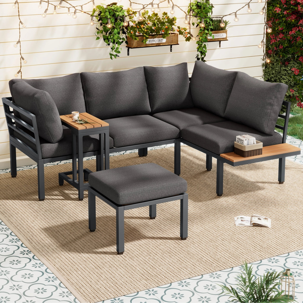 Set da Giardino Divano + Tavolino ¨C Xylo ¨C Polyrattan Grigio e Nero