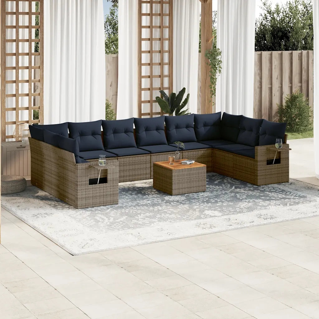 Set Divani da Giardino 11 pz con Cuscini Grigio in Polyrattan 3224738