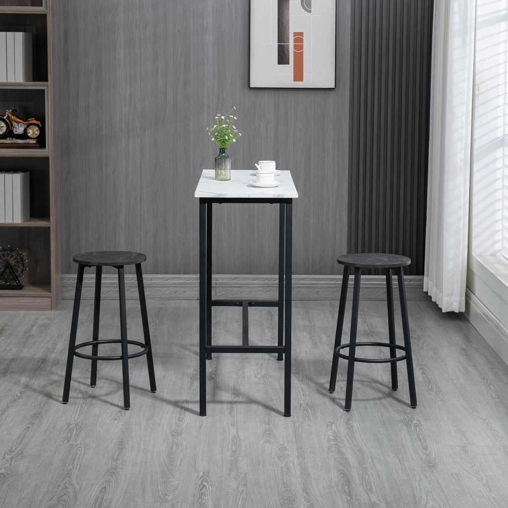 Set bar per 2 persone ¨C zephmum ¨C tavolo bianco marmo con 2 sgabelli, telaio acciaio