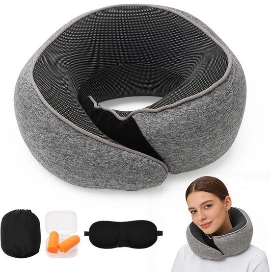 Cuscino per viaggiatore ergonomico - Cuscino di supporto con schiuma di alta densità - Leggero - Respirante - Incluso orecchino/occhialino di protezione - Spaziale con tasca portatile
