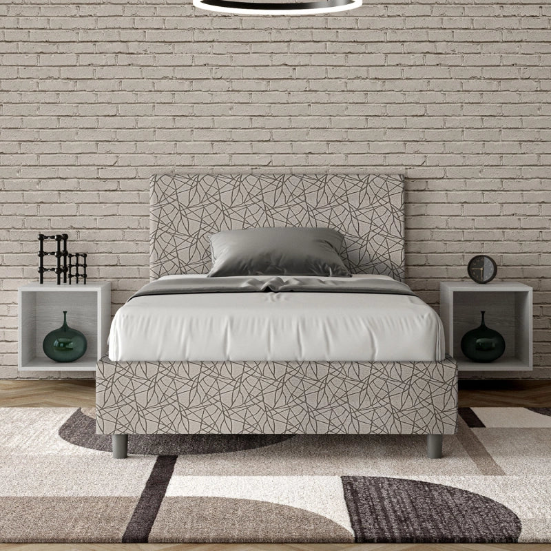 Letto imbottito 1 piazza e mezza 120x200 cm tessuto Era Adele - Con rete,Grigio