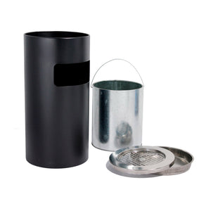 Cestino Gettacarte Posacenere Ø30 cm in Metallo Nero Opaco 15L per Interno Esterno