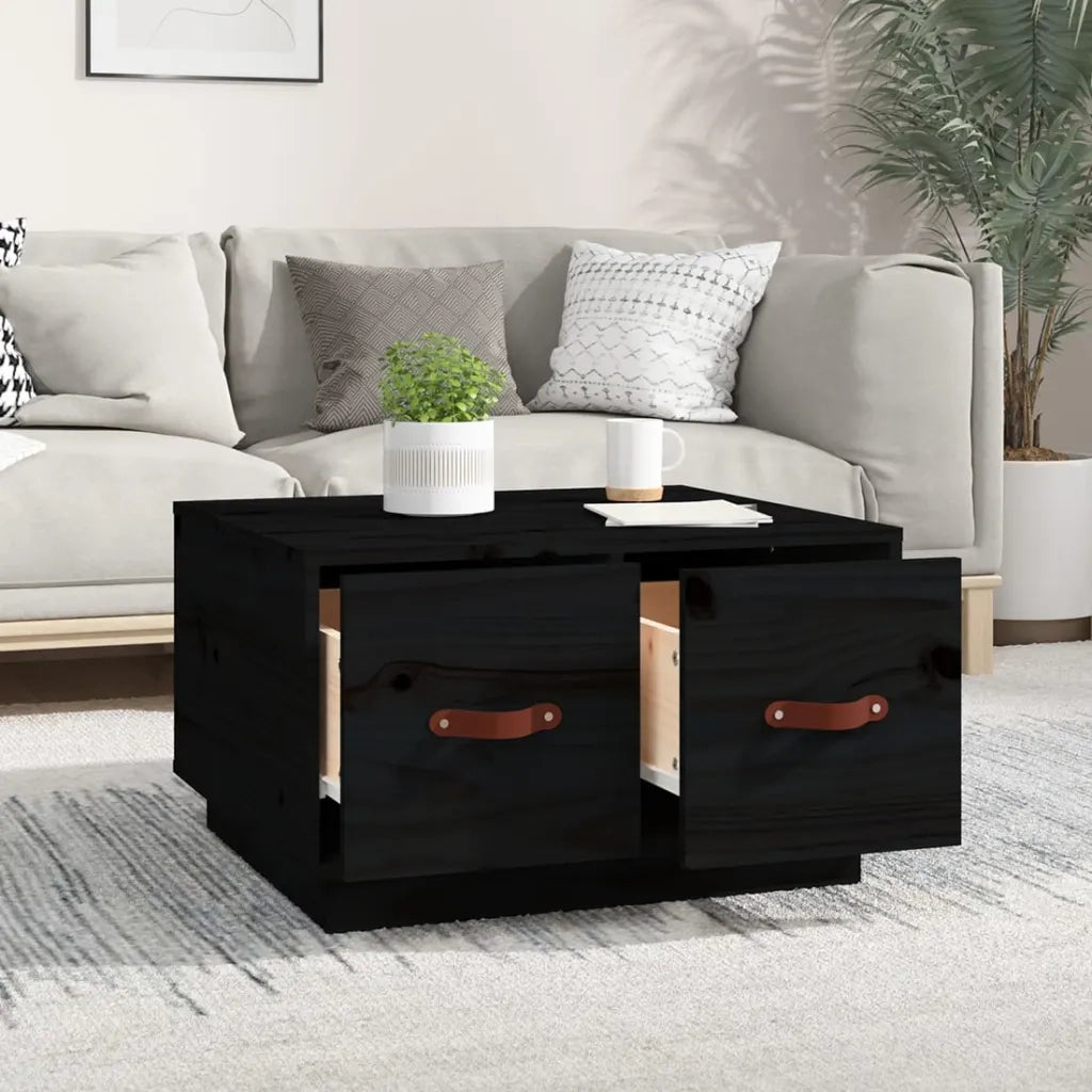 Tavolino da Salotto-Tavolino da soggiorno-Tavolo Nero 60x53x35 cm Legno Massello di Pino