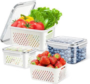 Contenitori a tenuta d'aria per l'immagazzinamento degli alimenti, contenitori per frutta e verdura con coperchi, organizzatori per frigorifero a pannelli, 3 pacchi, contenitori per alimenti con coperchi riutilizzabili