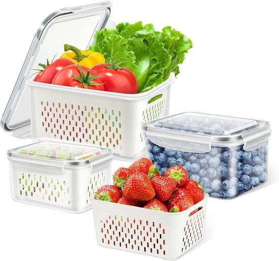 Contenitori a tenuta d'aria per l'immagazzinamento degli alimenti, contenitori per frutta e verdura con coperchi, organizzatori per frigorifero a pannelli, 3 pacchi, contenitori per alimenti con coperchi riutilizzabili