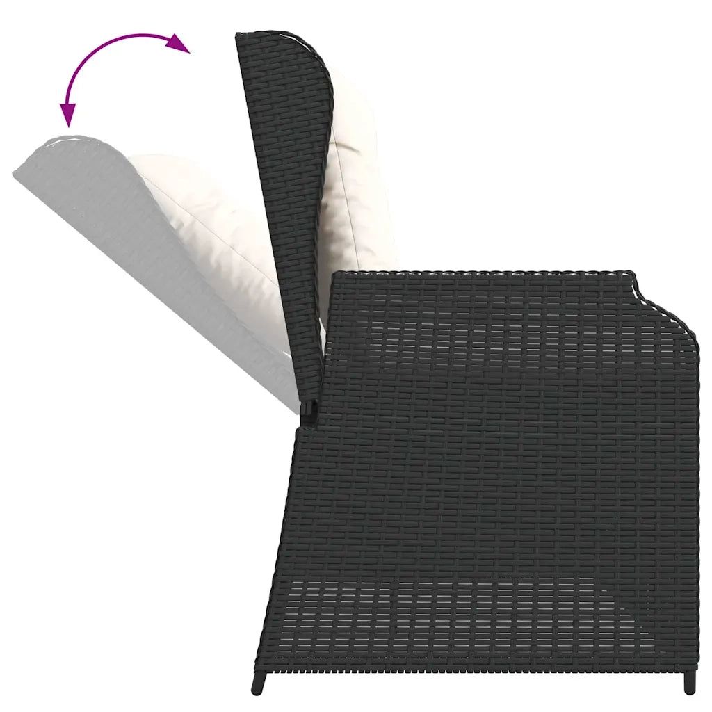 Panca Reclinabile da Giardino con Cuscini-Sgabello-Sedia da esterno Nera in Polyrattan 211578
